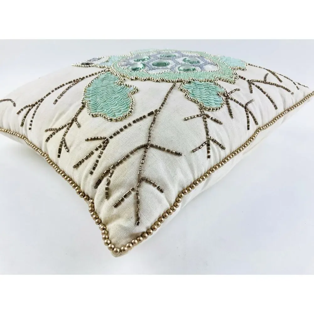 Pier 1 Beaded Sea Turtle Green Pillow with Zipper Mint Sage Beach Ocean Life Rid